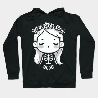 Cute Kawaii Girl in a Skeleton Costume and Doing a Yoga Pose | Skeleton Design Hoodie